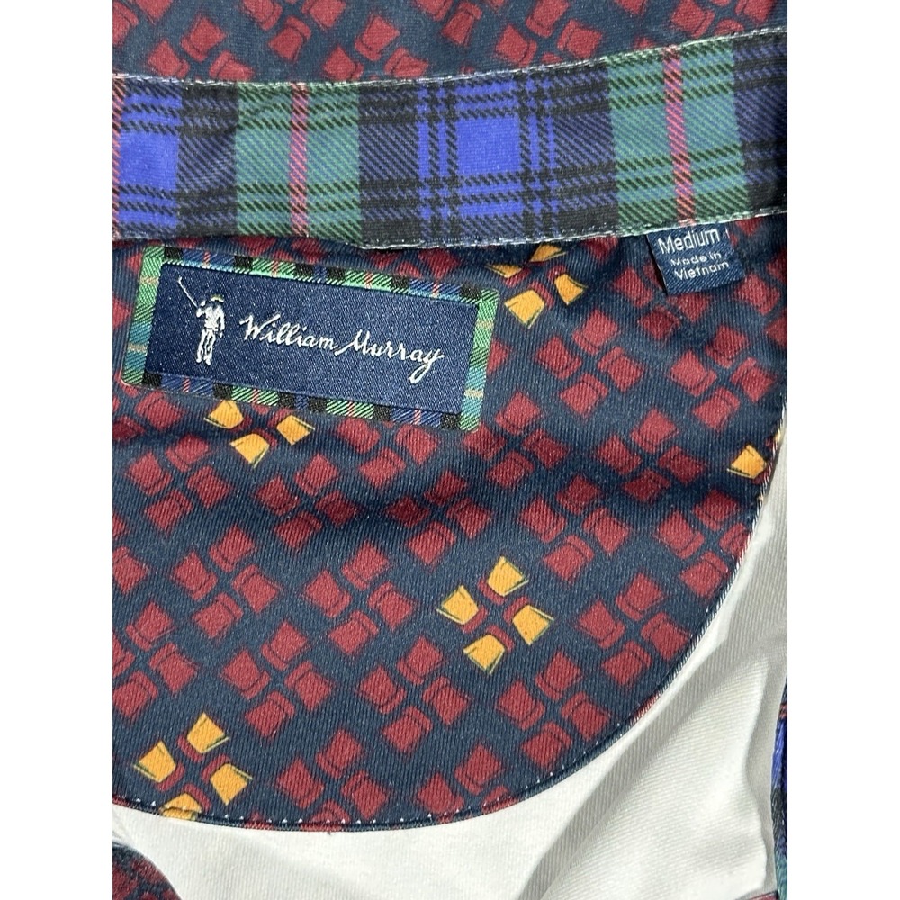 William Murray Golf Polo Shirt Men’s Medium Geometric Print Burgundy Navy - Picture 2 of 6